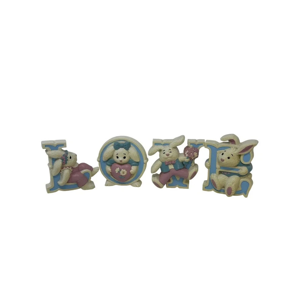 Vintage Burwood Bunny LOVE Wall Hanging Set Pastel‎ Nursery Easter Decor 1992
